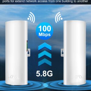 Wireless Bridge, bluedery 5.8G Outdoor CPE Point to Point Long Range Access with 14DBi High Gain Antenna, PoE Adapter, 2 RJ45 LAN Ethernet Port, 2-Pack