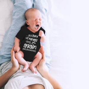 CBTwear And They Will Never Sleep Again Muahaha - Baby Clothes - Funny Newborn Bodysuit Outfits for Boys and Girls (6 Months, Black)