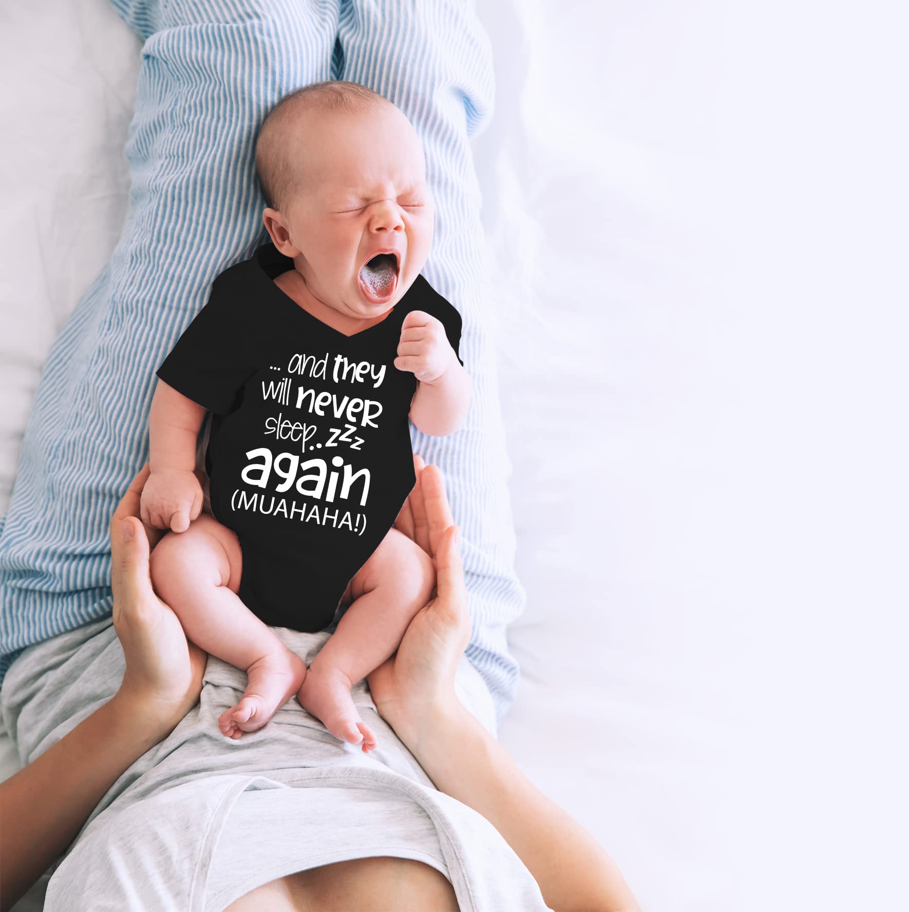 CBTwear And They Will Never Sleep Again Muahaha - Baby Clothes - Funny Newborn Bodysuit Outfits for Boys and Girls (6 Months, Black)