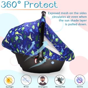 Car Seat Cover & Carseat Headrest Strap Covers for Babies, Summer Cozy Sun & Warm Cover, Dinosaur