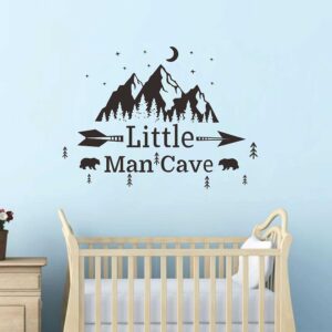 Little Man Cave Mountains Vinyl Decals, Landscape with Animals Stickers, Mountain Moon Stars Decal for Nursery Room,Kids Décor A9 (Black)