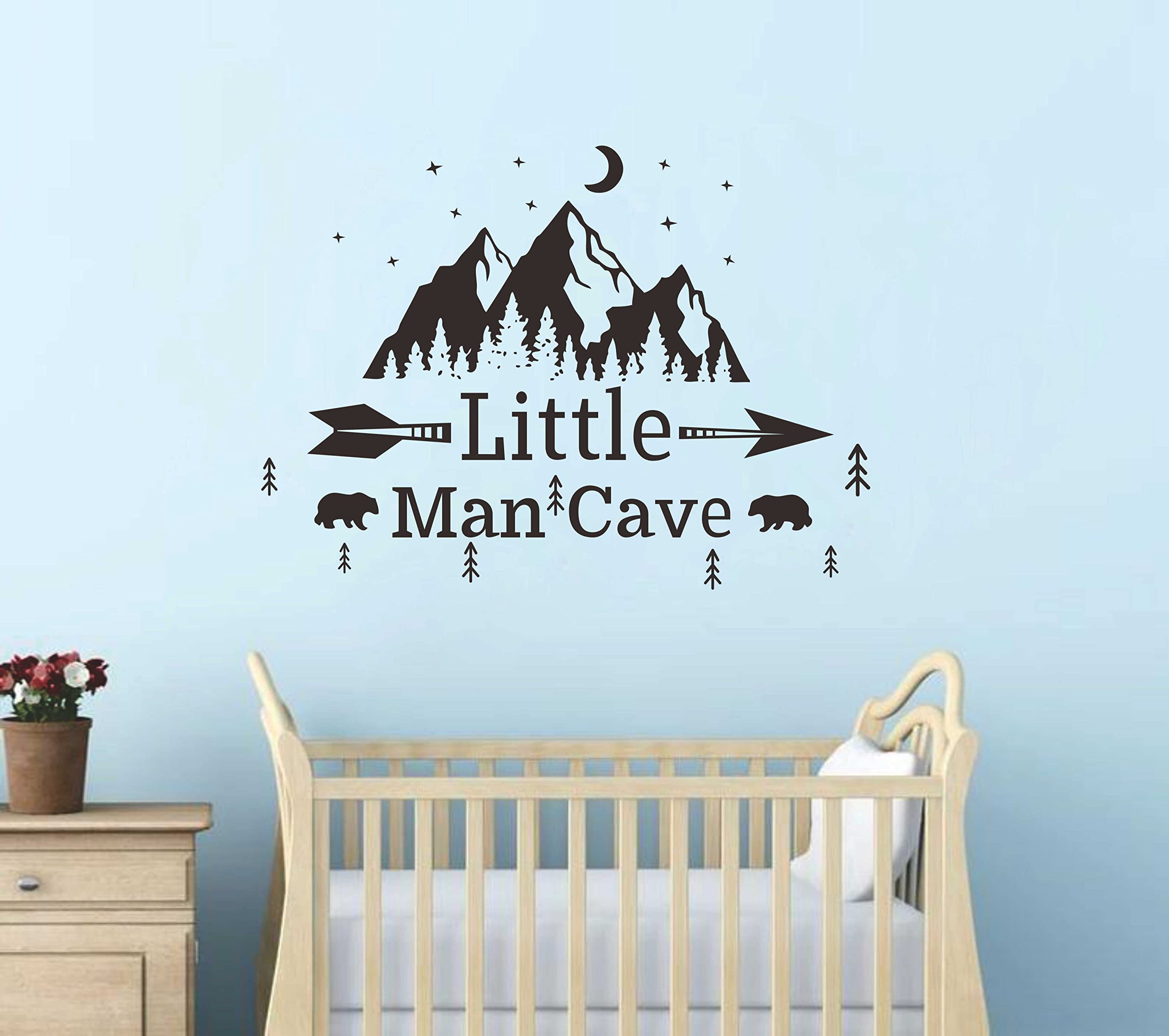 Little Man Cave Mountains Vinyl Decals, Landscape with Animals Stickers, Mountain Moon Stars Decal for Nursery Room,Kids Décor A9 (Black)