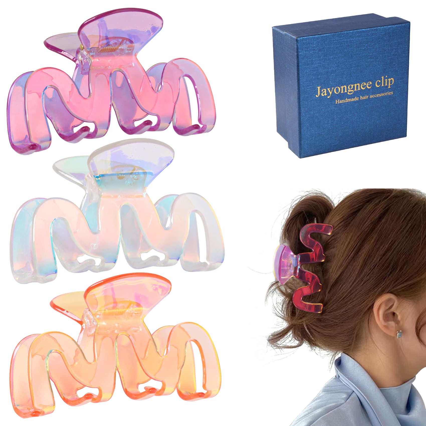 Jayongnee 3Pcs Hair Claw Clips for Thick Hair, Nonslip Claw Clip for Women Thin Hair (Multi-colored6)