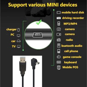 SHANFEILU 90 Degree Mini USB Cable Angle Mini 5pin USB B Male to USB 2.0 Male Data Sync Charging Extension Cable for GPS Dash Cam Black Up Angle 4.9FT