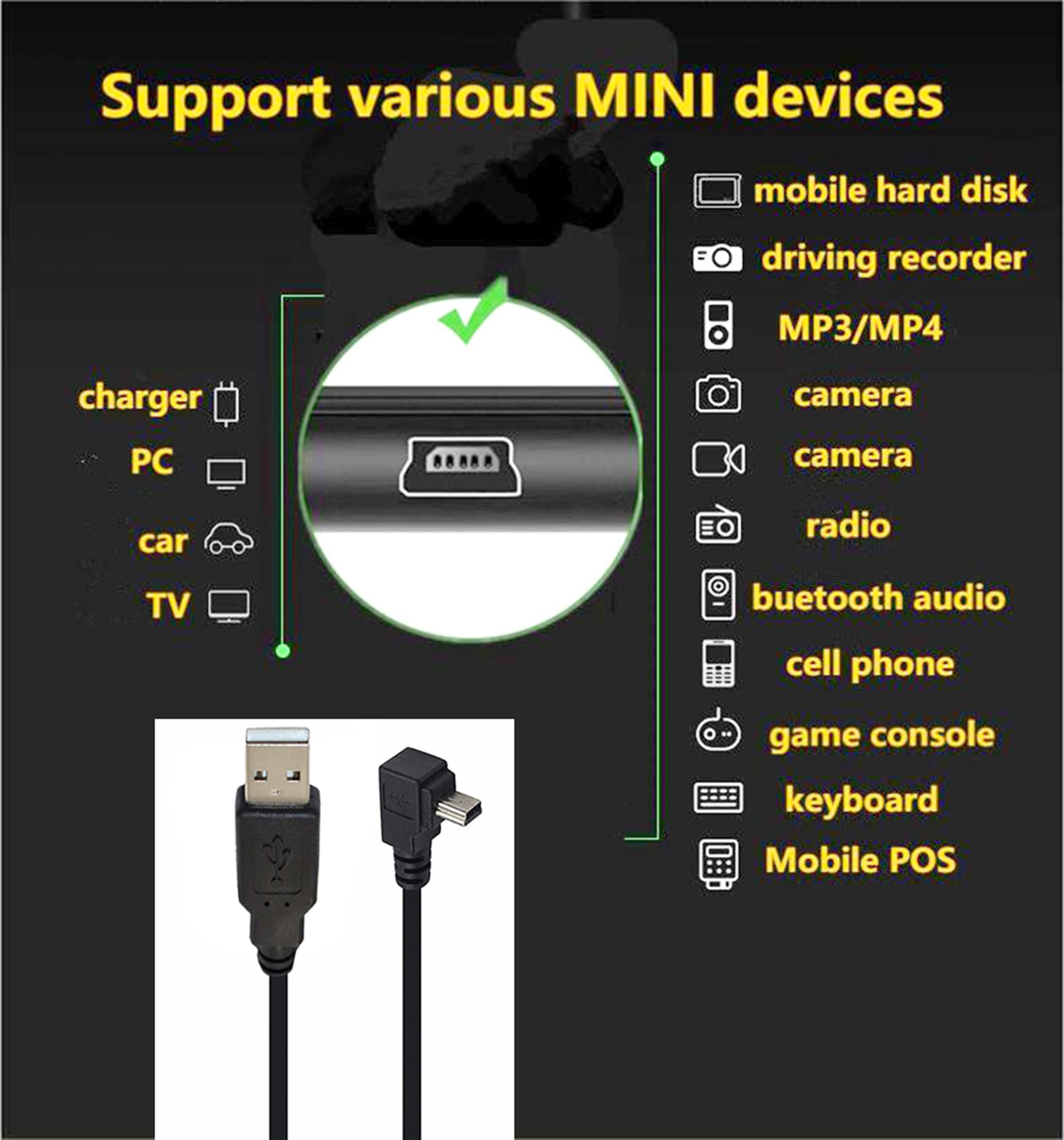 SHANFEILU 90 Degree Mini USB Cable Angle Mini 5pin USB B Male to USB 2.0 Male Data Sync Charging Extension Cable for GPS Dash Cam Black Up Angle 4.9FT