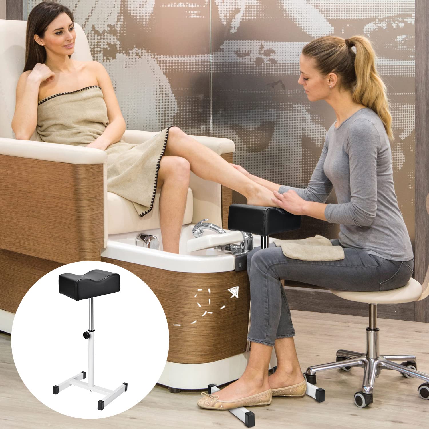 FLOLXNB Pedicure Foot Rest, Foot Massage Pedicure Stool, Tattoo Stand Adjustable Height Footstool Nail Equipment for Home Beauty Salon Spa (White)