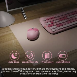 Cute Wireless Keyboard Mouse,GEEZER 2.4GHz Retro Quite Colorful Wireless Keypad Mouse, Compatible with Windows, Computer, PC, Desktop, Laptop (Pink)