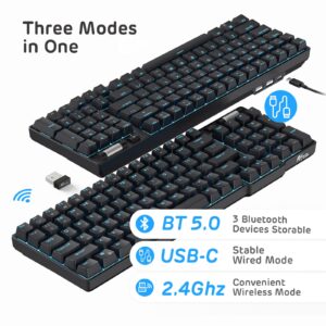 RK ROYAL KLUDGE RK96 90% Triple Mode BT5.0/2.4G/USB-C Hot Swappable Mechanical Keyboard with Magnetic Wrist Rest, 96 Keys Wireless Gaming Keyboard with Software, Blue Backlight