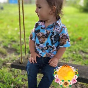 Toddler Kid Baby Boy Button Down Shirt Lapel Neck Short Sleeve Cow Printed T-Shirt Tops Casual Summer Tee 6M-5T (Blue Bull Head, 2-3T)