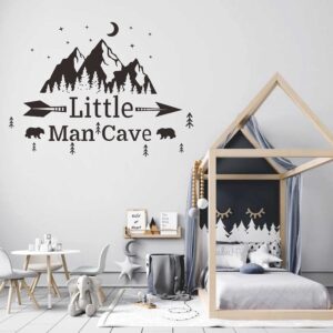 Little Man Cave Mountains Vinyl Decals, Landscape with Animals Stickers, Mountain Moon Stars Decal for Nursery Room,Kids Décor A9 (Black)