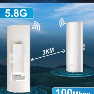 Wireless Bridge, bluedery 5.8G Outdoor CPE Point to Point Long Range Access with 14DBi High Gain Antenna, PoE Adapter, 2 RJ45 LAN Ethernet Port, 2-Pack