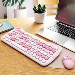 Cute Wireless Keyboard Mouse,GEEZER 2.4GHz Retro Quite Colorful Wireless Keypad Mouse, Compatible with Windows, Computer, PC, Desktop, Laptop (Pink)