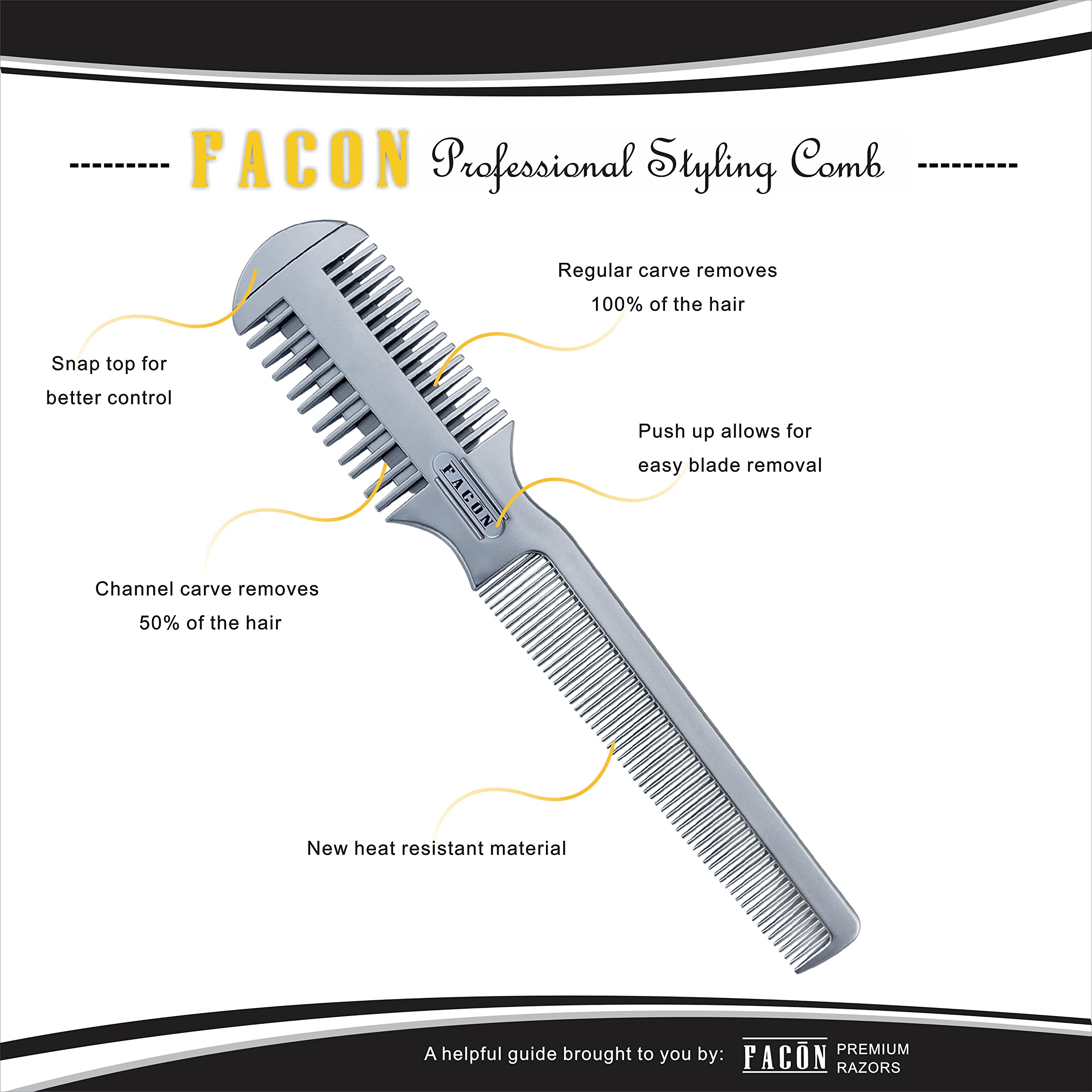 Facón Professional Hair Razor Comb Cutting Styling Thinning Texturizing Double Edge Shaper Razor + 10 Replacement Blades