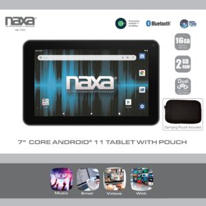 Naxa Electronics NID-7022 Android 11 Tablet with 7” HD TN Screen and Pouch 1.6 GHz Quad Core Processor, 2GB Ram, 16GB Storage, Front and Rear Cameras, Speaker and Microphone, Black