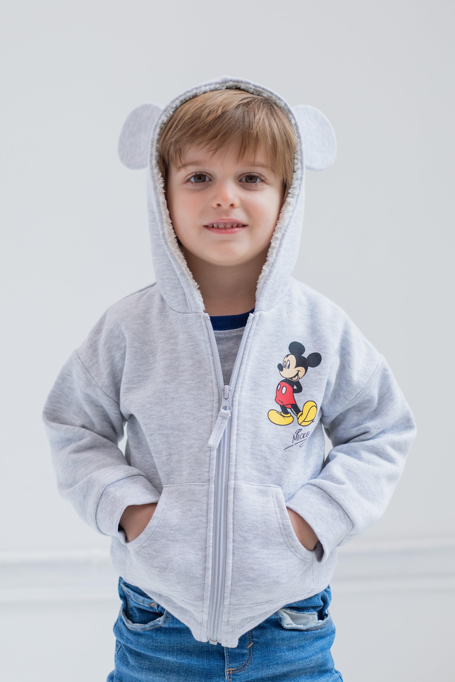 Disney Mickey Mouse Infant Baby Boys or Girls Fleece Zip Up Hoodie Gray 18 Months