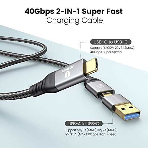 GiGimundo 100W 5A Charging USB 4 Cable 5 ft, Thunderbolt 3/4 Compatible, 40Gbps Data Transfer, 8K 60Hz Video Output, USB C/A to USB C Cable, for Laptop, MacBooks, iPad Pro, Phones, Docking