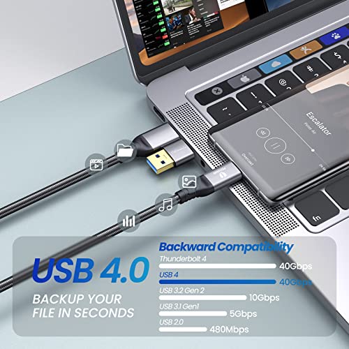 GiGimundo 100W 5A Charging USB 4 Cable 5 ft, Thunderbolt 3/4 Compatible, 40Gbps Data Transfer, 8K 60Hz Video Output, USB C/A to USB C Cable, for Laptop, MacBooks, iPad Pro, Phones, Docking