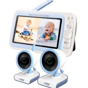 LEREVE Low EMF 5" HD Video Baby Monitor with 2 Cameras and Audio, Auto Noise Reduce, No WiFi, Long Range, 2-Way Audio, Lullaby, Ideal Gifts