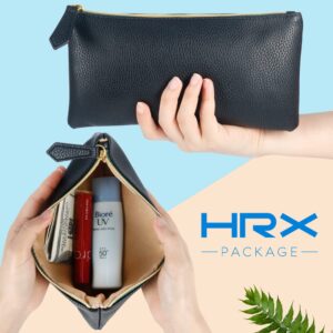 HRX Package Soft Faux Leather Cosmetic Bag, 2pcs Black Makeup Brushes Zipper Pouch Travel Organizer Case for Purse Diaper Bag