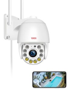 [2k,auto-track camera] tonton 3mp wireless pan and tilt outdoor wifi security camera,2 way audio,floodlight,color night vision,standalone working,also works with all of tonton wireless nvrs