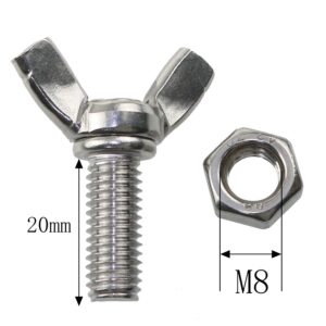 MEETOOT 6pcs M8 1.25x20mm Stainless Steel Butterfly Screws with 6pcs Nuts Hand Tighten Toolless Adjust Bolt Butterfly Wing Head Thumb Screws