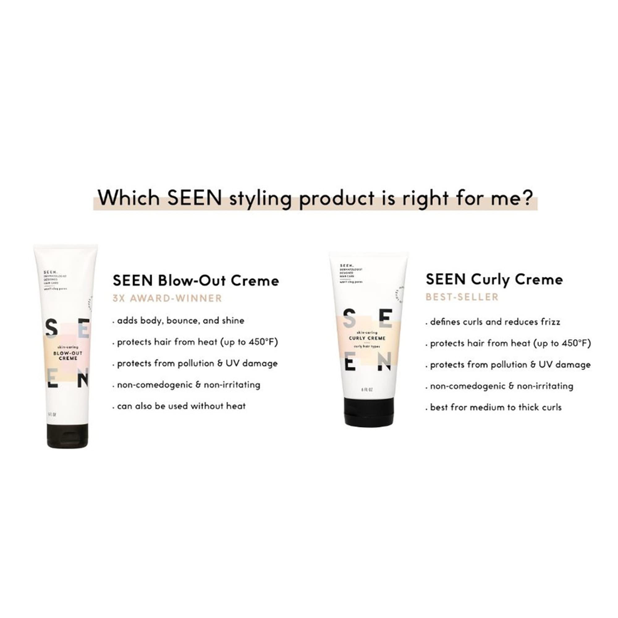 SEEN Curly Creme, Fragrance Free - Non-Comedogenic & Sulfate Free Curl Defining Styling Hair Cream- Anti Frizz- Heat Protectant- Safe for Sensitive Skin