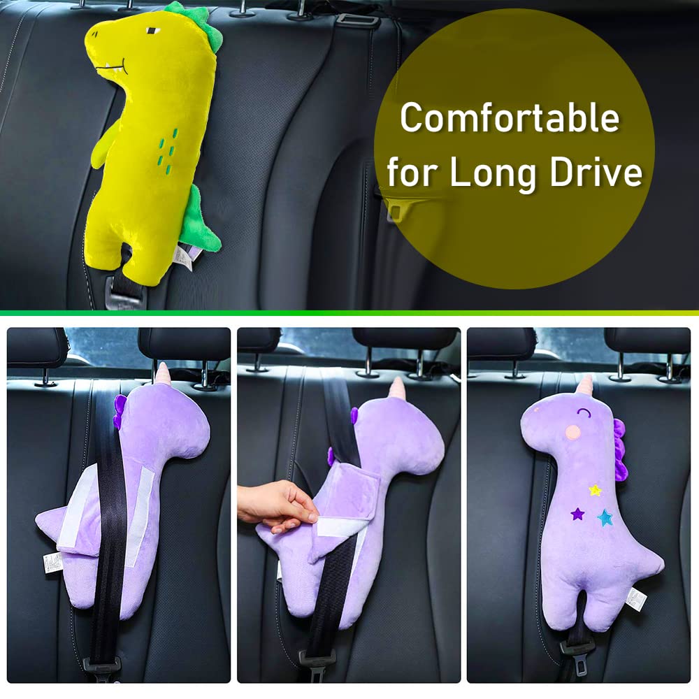 Barelove Seat Belt Cover Pillow for Kids, Car Seatbelt Cushion Shoulder Neck Support Protector Pad, Soft Stuffed Plush Travel Vehicle Safety Belts Strap Pillow for Boys and Girls Headrest (Dinosaur)