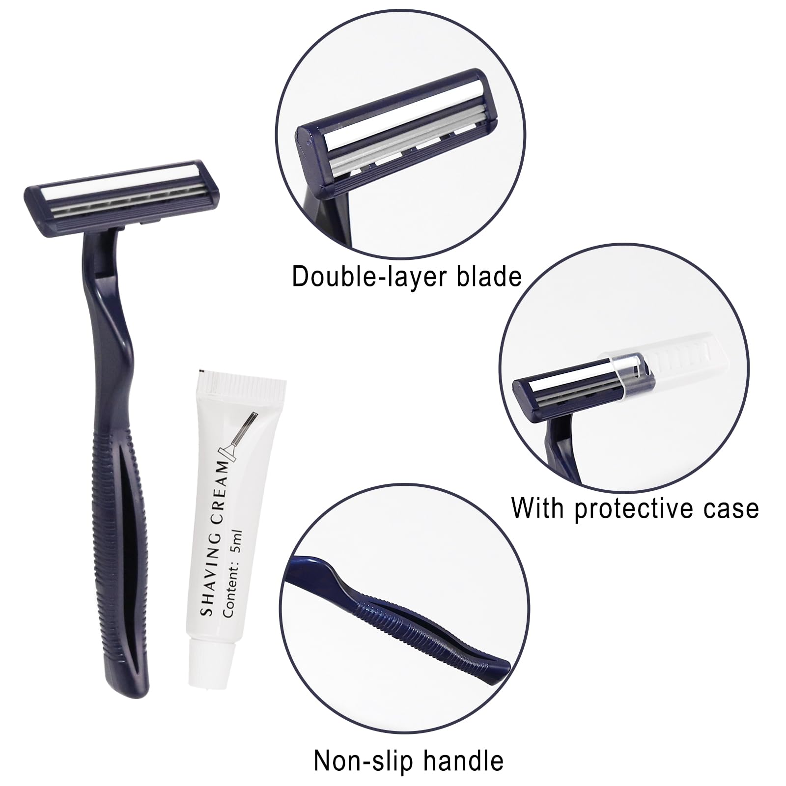 Disposable Razors in Bulk, Bulk Razors with Knife Cap, Individually Packaged Disposable Razors Bulk with Shaving Cream for Hotels, Shelters, Homeless, Nursing Homes, Charities, Black (60 pieces)