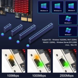 2.5G Network Adapter, Ubit 2.5GBase-T RJ45 2500/1000/100Mbps Gigabit PCIe Network Adapter, RTL8125 NIC, Low Profile Bracket, Windows 11/10 /8/8.1/7