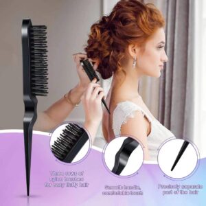 4Pcs Anmieciu Hair Styling Set for All: Bristle Edge Brush, Teasing Comb, Rat Tail Comb, Wide Tooth Comb for Combing, Smoothing and Styling Hair (Black)