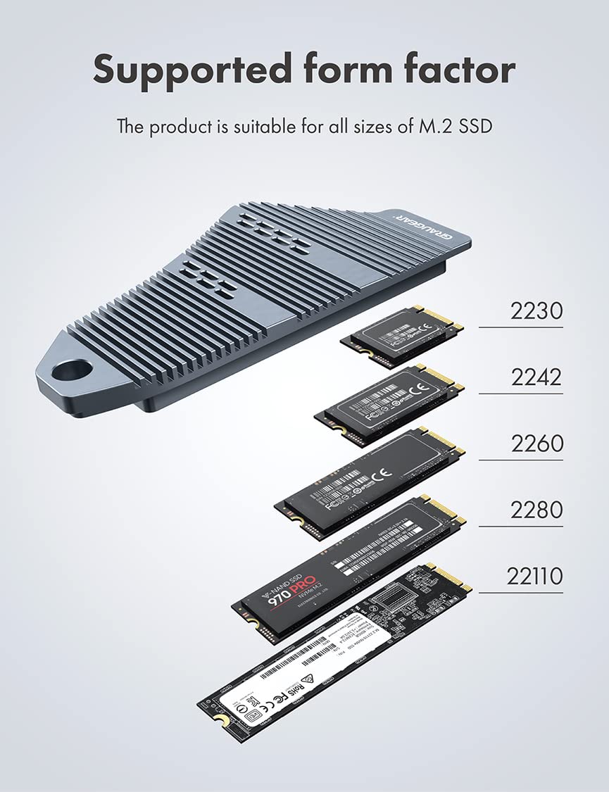 GRAUGEAR PS5 SSD Heatsink Cover, M.2 NVMe PS5 Heatsink, Shuttle Shaped Design, Heat Dissipation with Heat Pipe Cooler and Aluminum Fin for NVMe M2 PCIe 4.0 [G-PS5HS04]