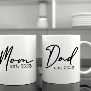 Tipit Drinkware Pregnancy Gift Est 2023 - New Parents Gifts Mommy and Daddy Est. 2023 11 Coffee Mug Gift Set,New to The Crew Romper (3M) - Top Mom and Dad Gift Set for New Parents to Be - Baby Shower