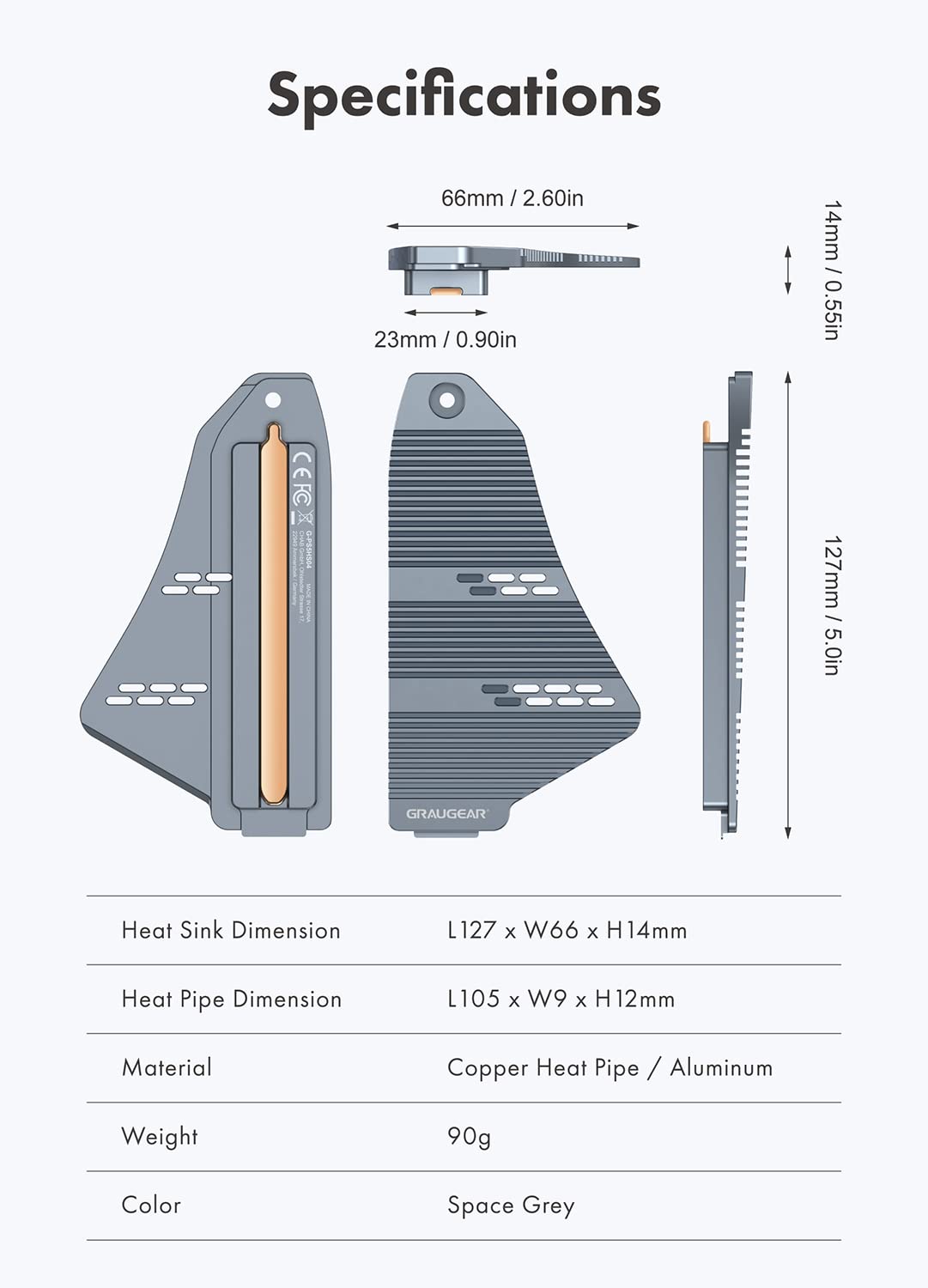 GRAUGEAR PS5 SSD Heatsink Cover, M.2 NVMe PS5 Heatsink, Shuttle Shaped Design, Heat Dissipation with Heat Pipe Cooler and Aluminum Fin for NVMe M2 PCIe 4.0 [G-PS5HS04]