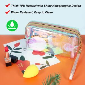 HRX Package Clear Iridescent Holographic Makeup Bag, 2pcs Travel Cosmetic Pouches with Zipper Toiletry Organizer Case for Purse Diaper Bag Beach Bag