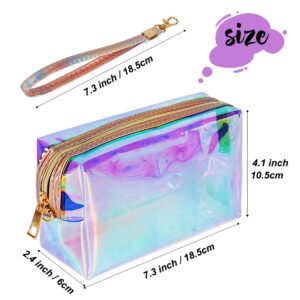 HRX Package Clear Iridescent Holographic Makeup Bag, 2pcs Travel Cosmetic Pouches with Zipper Toiletry Organizer Case for Purse Diaper Bag Beach Bag