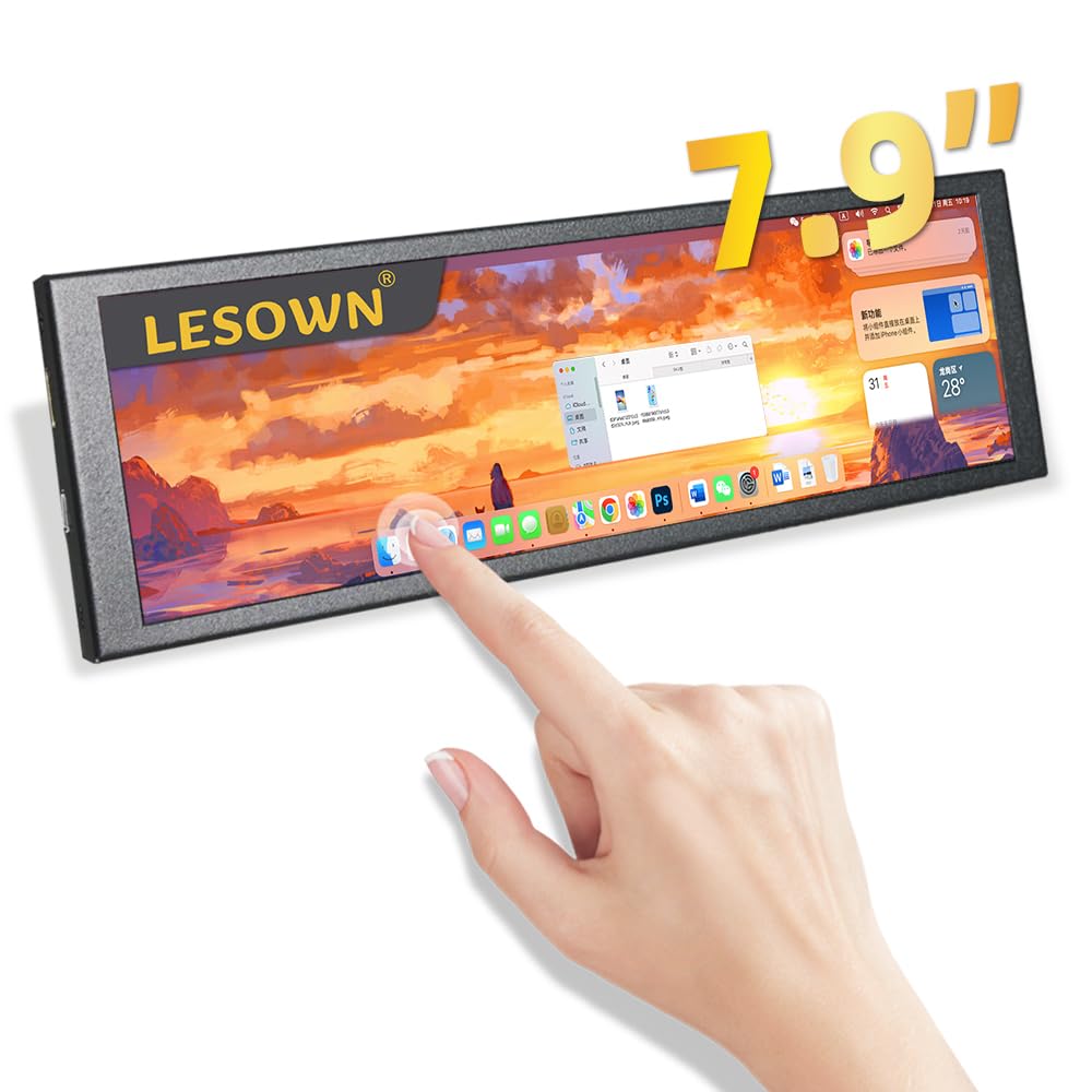 LESOWN Portable Bar Sub Monitor 7.9 inch Touchscreen LCD IPS 400x1280 Mini HDMI USB Long Strip Screen CPU GPU Case Aida64 External Display