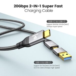 GiGimundo 20Gbps PD100W 5A Fast Charging Cable 3.3 ft, USB 3.2 Gen 2x2 Cable Compatible with Thunderbolt 3, Support 4K 60Hz Video Output, for Laptop, MacBooks, iPad Pro, Phones, Docking etc