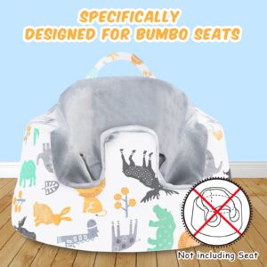 SMTTW Seat Cover Compatible with Bumbo Seat, Summer Cooling Breathable Seat Cover for Baby Boy Girl(Grey Animals)