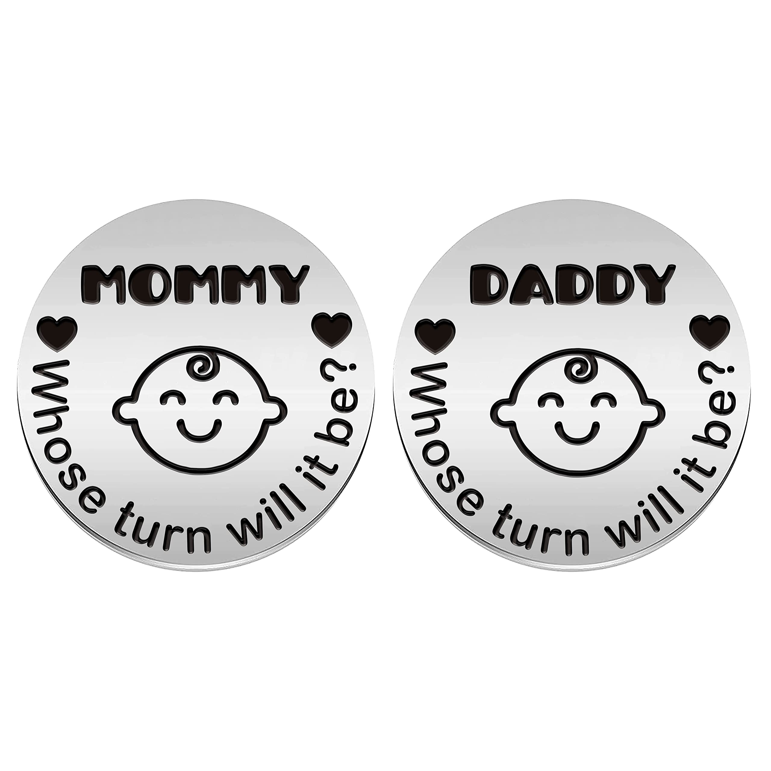 NUREE 2 Pieces New Parent Whose Turn Will It Be Double-Sided Decision Coin for New Mummy Daddy, New Baby Gift for Dad Pregnancy Mom Present Wife Father’s Day, Birthday, Christmas Gift