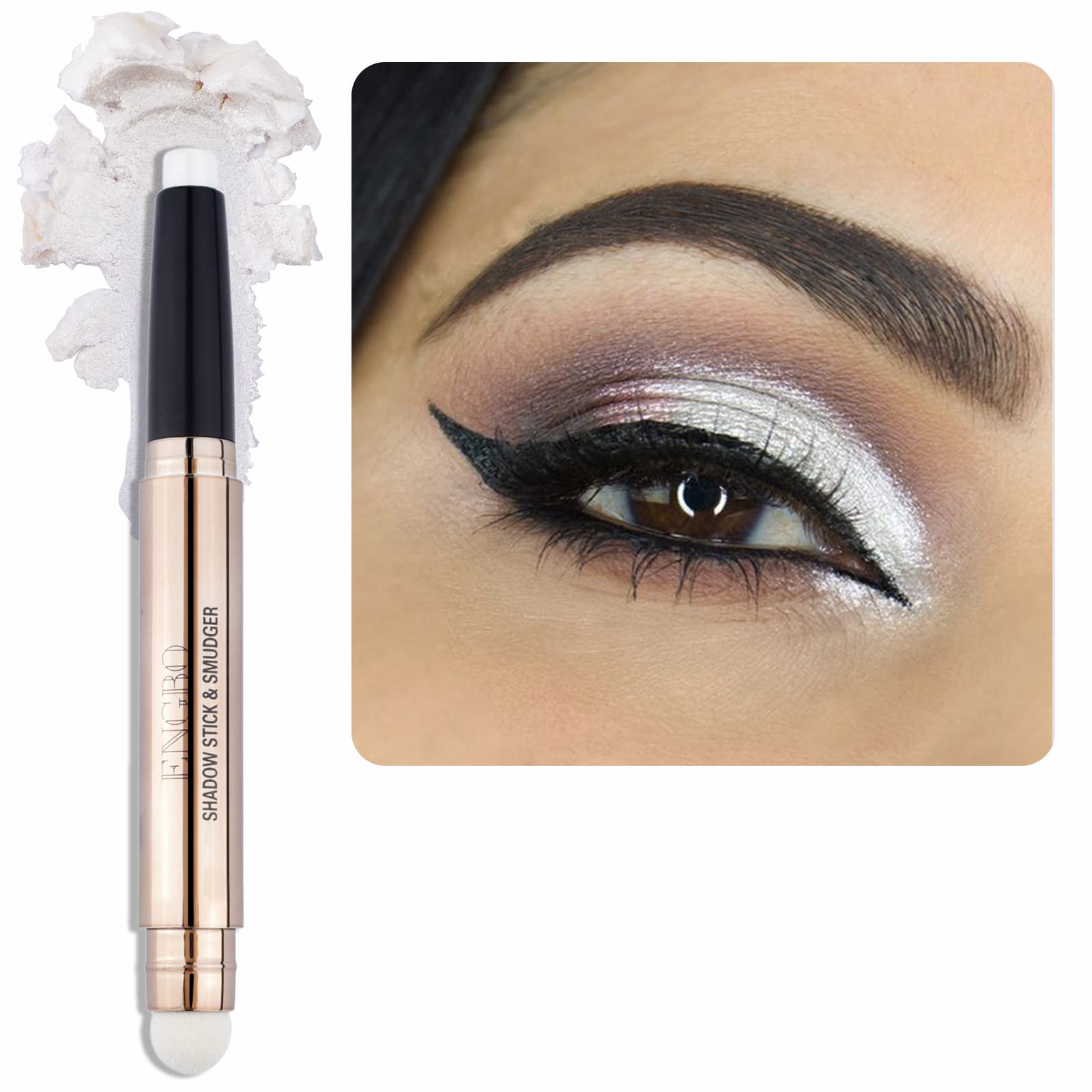 White Eyeshadow Stick, Eye Brightener Stick Eyeliner Pencil with Soft Smudger, Long Lasting Waterproof Eye Highlighter Makeup(01 Pearl White Shimmer)