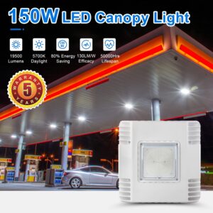 150W LED Gas Station Canopy Light, 5700K 21000LM Ultra Bright Surface Mount LED Garage Shop Ceiling Light (600W HID/HPS Equivalent), Commercial Canopy Lighting 90-277V IP65 UL & DLC Listed (4-Pack)