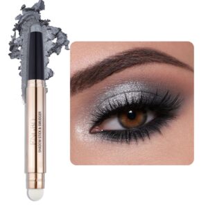 Enfuntins Shimmer Cream Eyeshadow Stick, Eye Brightener Stick Glitter Eyeshadow Crayon Pencil with Soft Smudger, Long Lasting Waterproof Highlighter Eye Shadow Makeup (10 Silver Gray Shimmer)