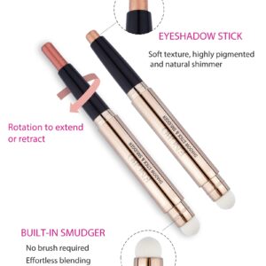 Enfuntins Shimmer Cream Eyeshadow Stick, High Pigmented Eyeshadow Pencil with Soft Smudger, Long Lasting Waterproof Eye Shadow Highlighter Stick Makeup (04 Champagne Gold)