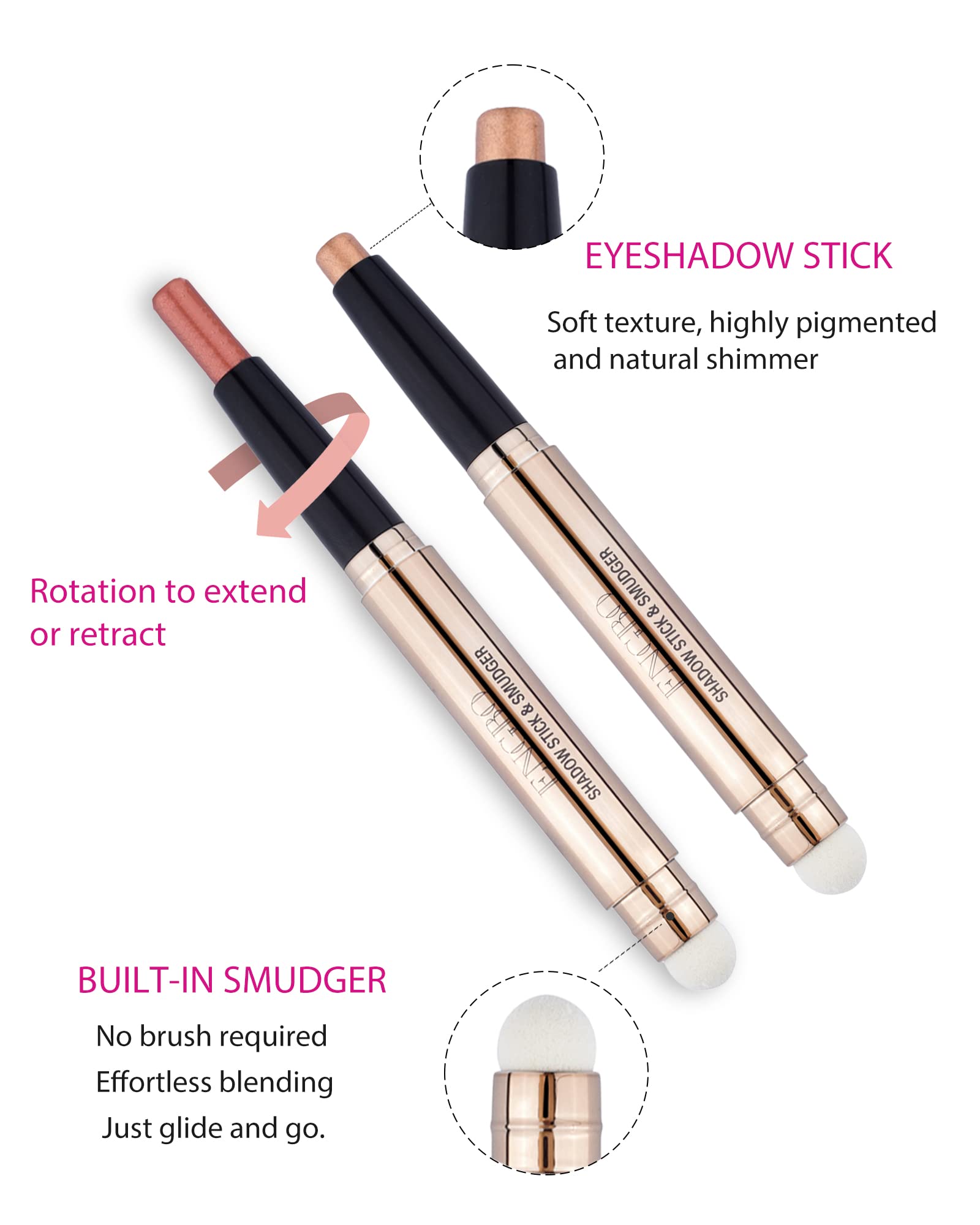 Enfuntins Shimmer Cream Eyeshadow Stick, High Pigmented Eyeshadow Pencil with Soft Smudger, Long Lasting Waterproof Eye Shadow Highlighter Stick Makeup (04 Champagne Gold)