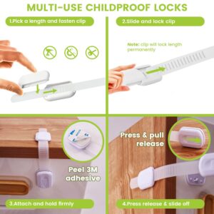 Ouzorp 3-Pack Baby Locks Child Safety Cabinet Proofing, Safe 3M Adhesive No Drilling for Cabinets Drawers Dishwasher Fridge Furniture Kitchen Ovens Toilet Seats