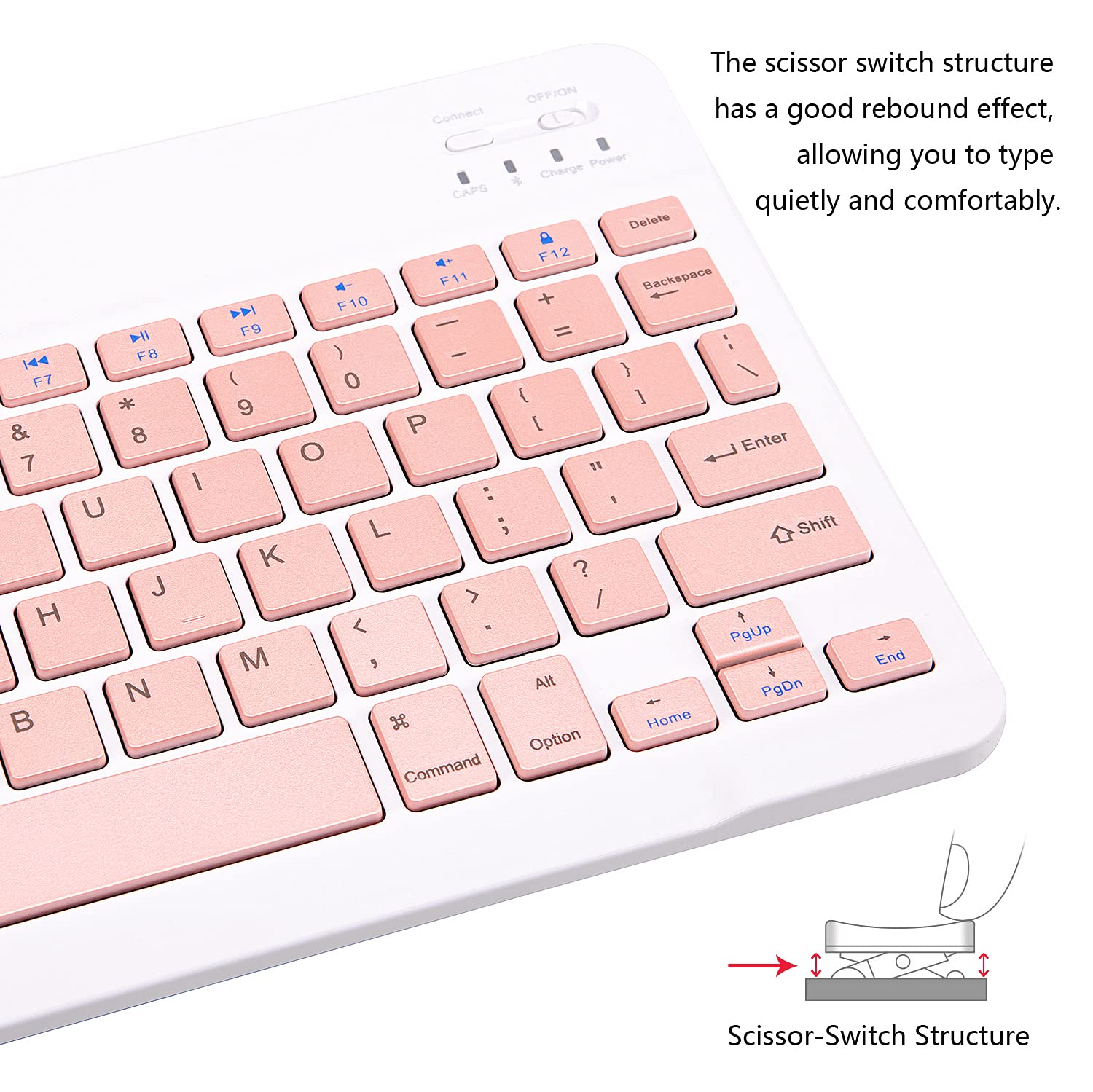 Ultra-Slim Bluetooth Keyboard Portable Mini Wireless Keyboard Rechargeable for Apple iPad iPhone Samsung Tablet Phone Smartphone iOS Android Windows (10 inch Pink)