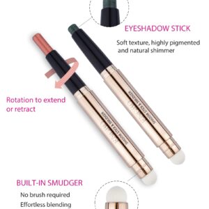 Enfuntins Shimmer Cream Eyeshadow Stick, Eye Brightener Stick Glitter Eyeshadow Crayon Pencil with Soft Smudger, Long Lasting Waterproof Highlighter Eye Shadow Makeup (11 Light Green Shimmer)