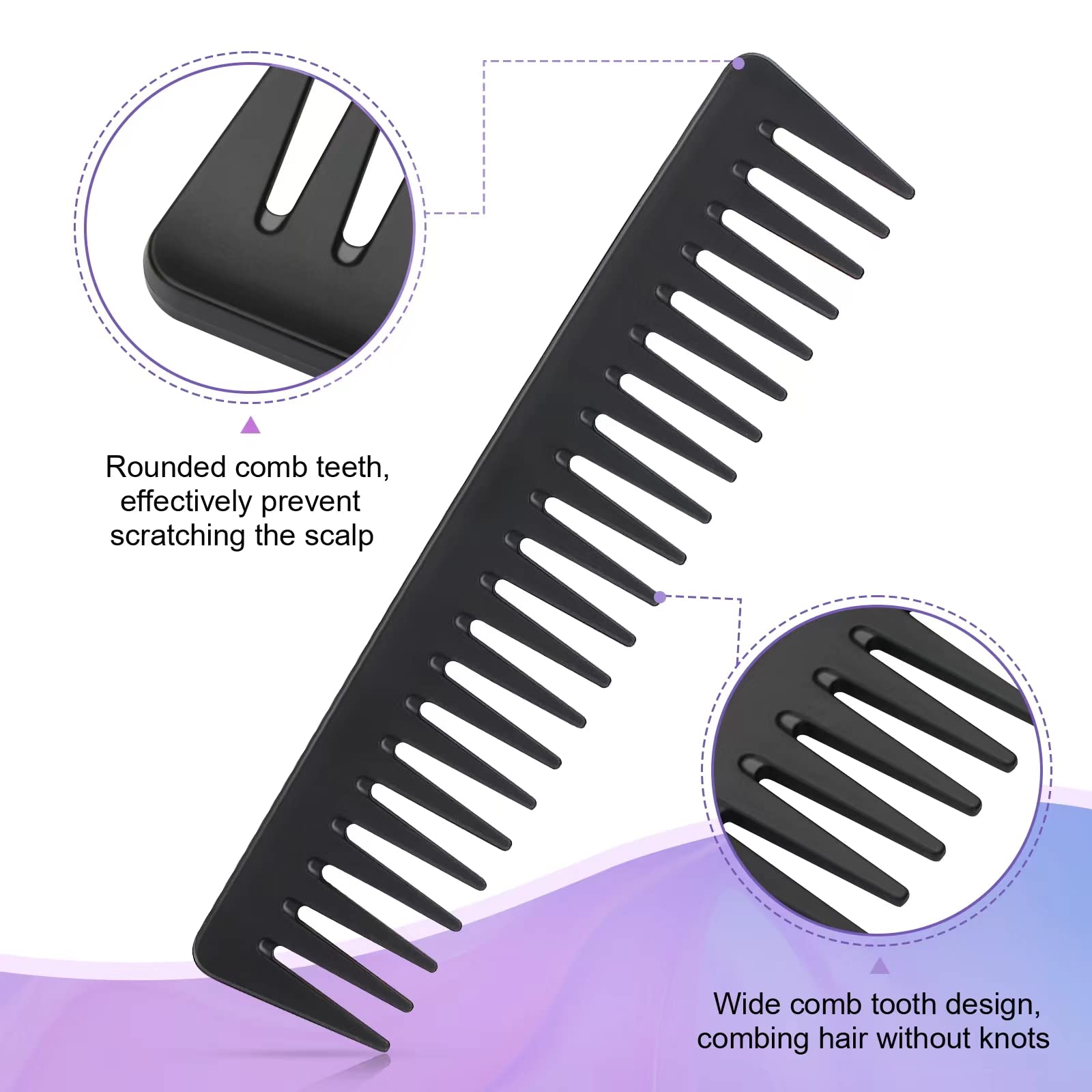 4Pcs Anmieciu Hair Styling Set for All: Bristle Edge Brush, Teasing Comb, Rat Tail Comb, Wide Tooth Comb for Combing, Smoothing and Styling Hair (Black)