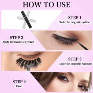 Magnetic Eyelashes and Eyeliner Kit, 12 Pairs Reusable Magnetic Lashes with Eyeliner and Tweezers, 3D Natural Look False Eyelashes, Easy to Wear, No Glue Needed (12pcs)