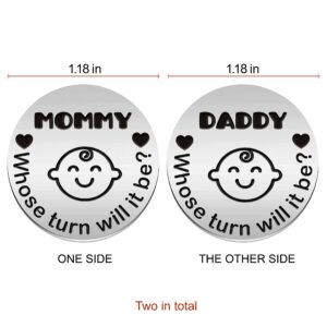 NUREE 2 Pieces New Parent Whose Turn Will It Be Double-Sided Decision Coin for New Mummy Daddy, New Baby Gift for Dad Pregnancy Mom Present Wife Father’s Day, Birthday, Christmas Gift